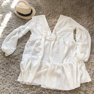 White Deep V-Neck Beach Cover-Up ☀️